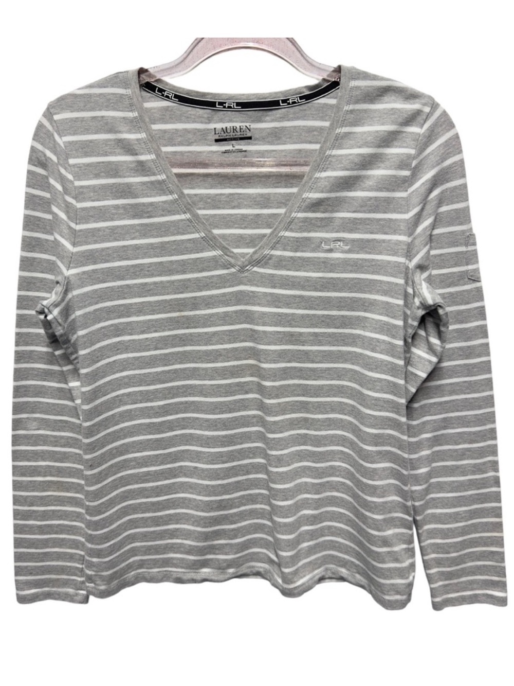 Pure Cotton Ralph Lauren Active Pinstripe Rugby Striped Knit Tee Top